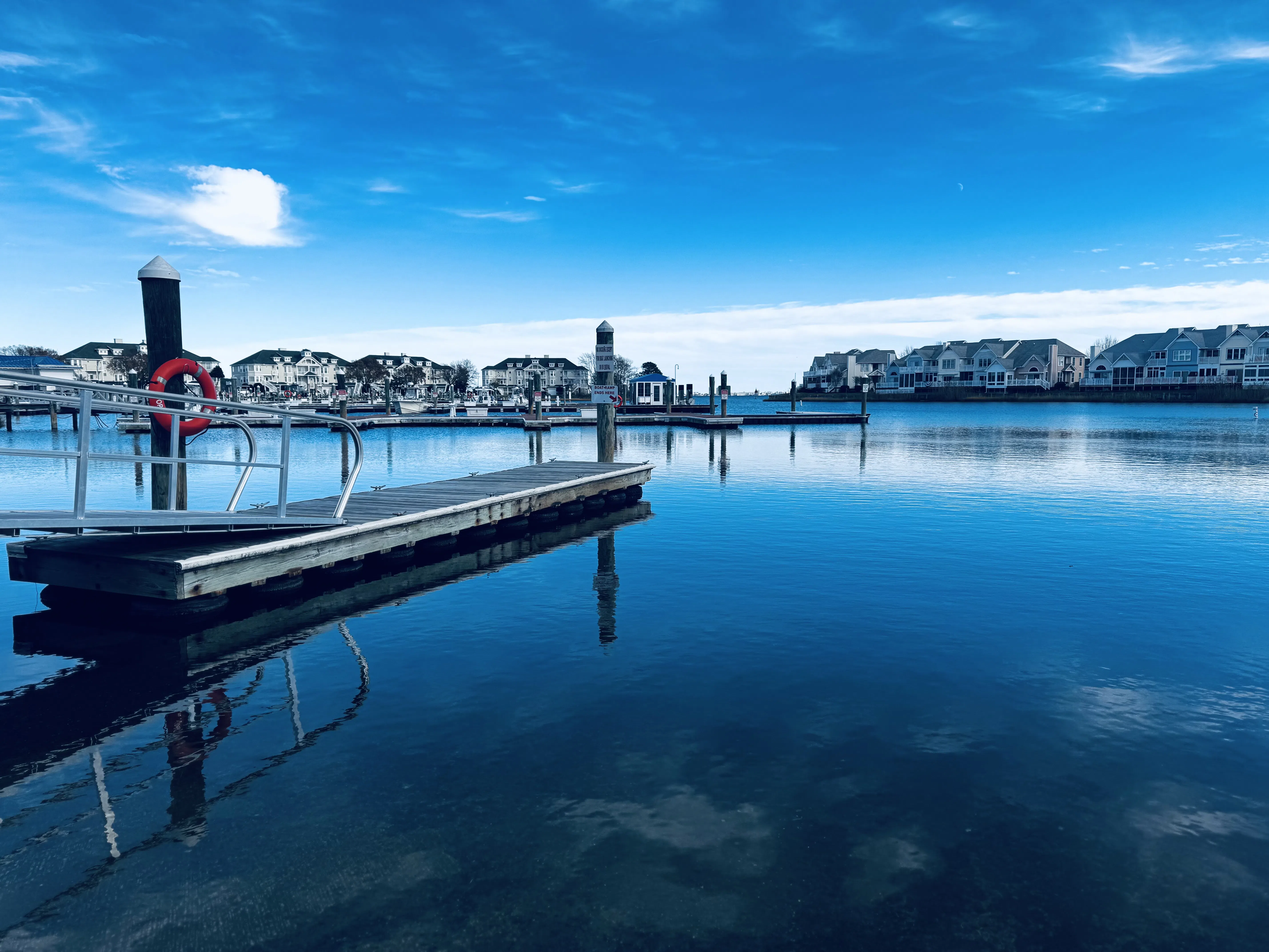 Calm blue waterfront scene
